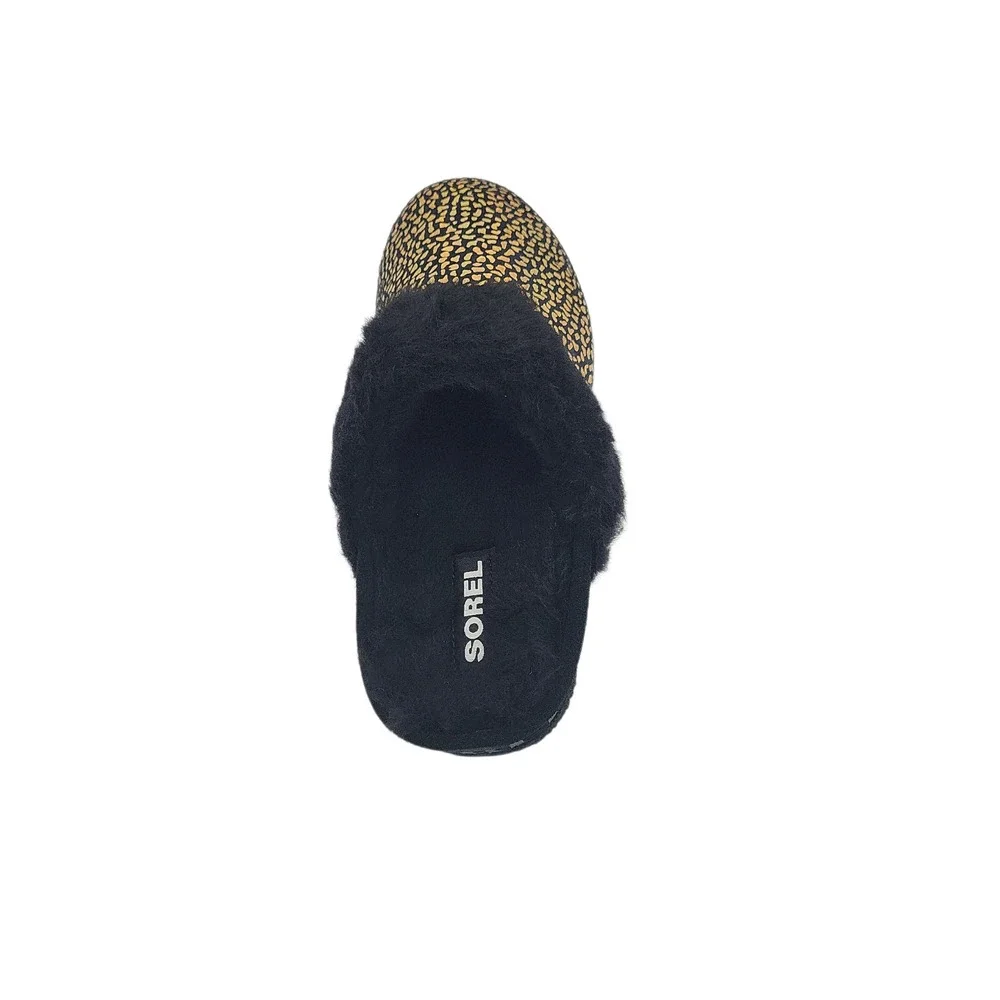 Sorel Kids Unisex Size 6 Nakiska Slide II Slippers Black/Sea Salt Faux Fur